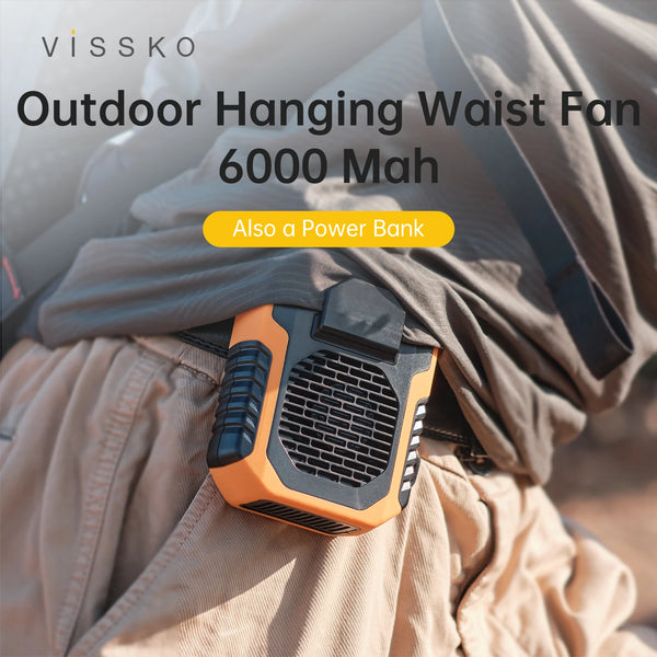 BLUE COLLAR Hanging Waist Fan 6000Mah Mini Portable Rechargeable Bladeless Cooling Fan for Hiking Climbing Sports